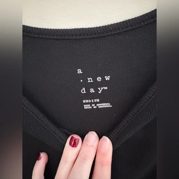 a new day Black Ribbed high neck midi dress size medium with side slit - Picture 4 of 5